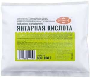 Orgamin Микроудобрение Кислота янтарная 100 г, Янтарная кислота используется для улучшения роста и развития растений. Она является источником углерода, который необходим для фотосинтеза и роста растений, Органик+